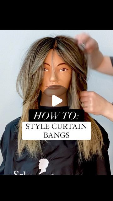 Off Centre Curtain Bangs, Cute Wispy Bangs Hairstyles, Curtain Bangs Medium Hair How To Style, Long Hair Front Cut, How To Style Long Layers With Curtain Bangs, How To Dry Curtain Bangs Tutorial, Curtain Bang Layers Long Hair, Bangstyle Hair Long Curtain, Curtain Bangs Medium Hair Diy