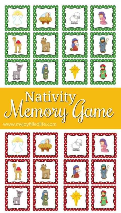 Printable nativity memory game that will help your family make memories and focus on Christ.   #Christmasstory #nativity #printablegame Brain Bins, Ward Activities, Nativity Activity, Printable Nativity, Homeschool Christmas, Preschool Play, Diy Nativity, Christ Centered Christmas, The Nativity Story