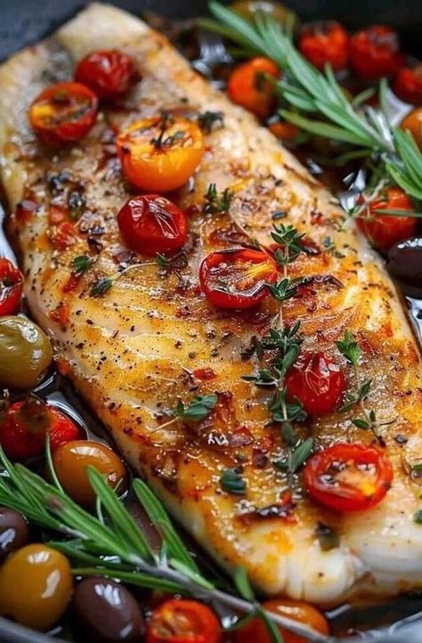 Roasted Fish, Roast Fish, Roasted Cherry Tomatoes, Fish Recipes Healthy, Baked Fish, Health Dinner Recipes, Easy Family Meals, Fish Dishes, Food Diary