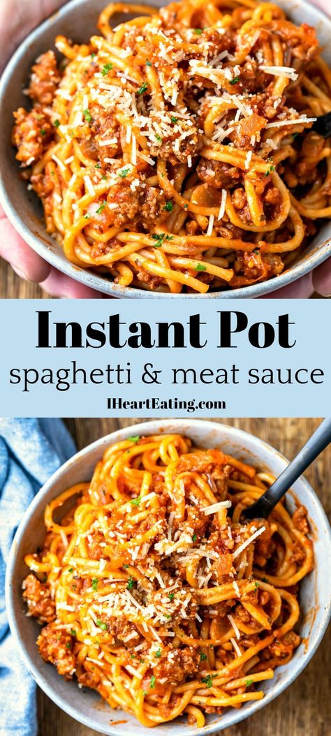 Spaghetti And Meat Sauce, Pressure Cooker Spaghetti, Instant Pot Spaghetti Recipe, Meat Sauce Recipe, Instant Pot Spaghetti, Instant Pot Pasta Recipe, Spaghetti Meat Sauce, Meat Sauce Recipes, Spaghetti Dinner