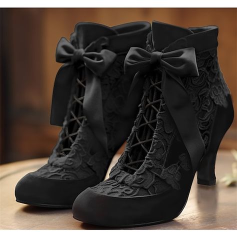 Boots With Ribbon, Victorian Elements, Rococo Shoes, Victorian Green, Boots Party, Boots Plus Size, Victorian Shoes, Lace Ankle Boots, Costume Parties