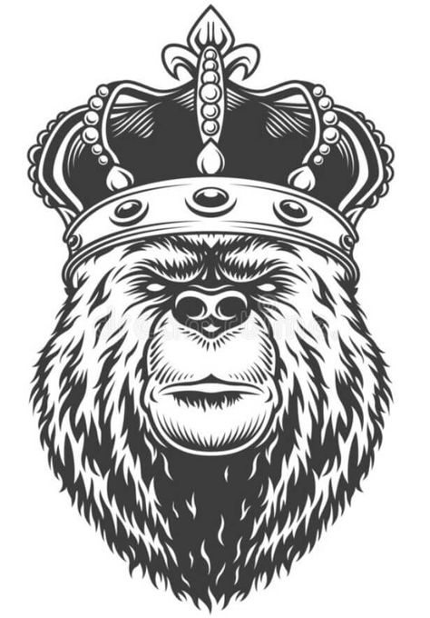 12+ Best Bear With Crown Tattoo Designs | PetPress Bear King, Gorilla Tattoo, Angry Bear, Crown Tattoo Design, King Tattoos, Bear Tattoos, Bear Tattoo, Bear Illustration, Crown Tattoo