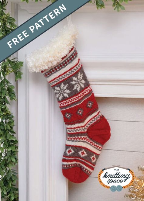 Festive Fair Isle Knitted Stocking [FREE Knitting Pattern + Video] Fair Isle Stocking Pattern, Knitting Patterns Free Christmas Stocking, Christmas Stocking Pattern Free Knitted, Christmas Stocking Knitting Pattern Free, Knitted Stockings Christmas, Knitted Christmas Stocking Patterns Free, Crochet Stocking Pattern Free, Christmas Stocking Pattern Free, Knitted Christmas Stocking Patterns