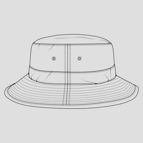 Bucket Hat Technical Drawing, Menswear Sketch, Hat Outline, Outfit Drawing, Bucket Hat Outfit, Hat Template, Hat Vector, Hat Outfit, Drawing Vector