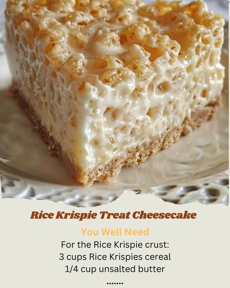 Rice Krispie Treats Cheesecake, Cheesecake Rice Krispie Treats, Rice Krispie Treat Cheesecake, Rice Krispie Cheesecake, Rice Krispie Cheesecake Recipe, Rice Krispie Crust, Rice Krispies Cereal, Cheesecake Ingredients, Rice Krispie Cereal