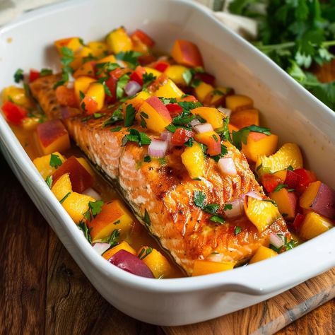 This healthy salmon recipe is perfect for using up very ripe peaches during 
the summer. Beans And Brown Rice, Dash Diet Recipes, Salmon Peach, Peach Recipes, Steamed Green Beans, Salsa Ingredients, Healthy Salmon Recipes, Healthy Salmon, Calorie Calculator