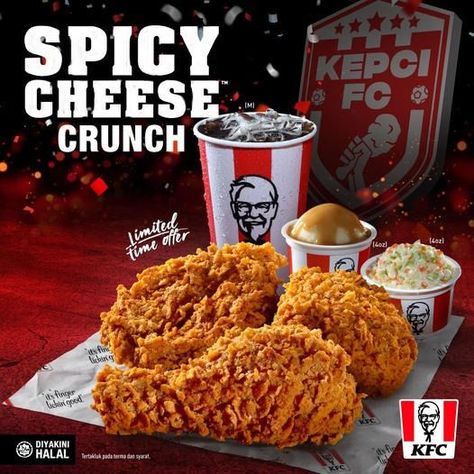 KFC Malaysia Spicy Cheese Crunch Kfc Malaysia, Kfc Ads, Food Stall Design, Fantasy Logo, Lucky Charms Cereal, Spicy Cheese, Kfc Chicken, Good Food Recipes, Food Project