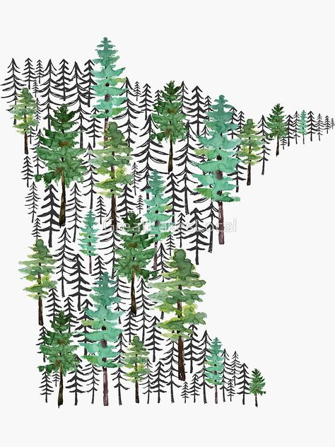 "Minnesota Forest" Sticker by GreatLakesLocal | Redbubble Watercolor Pine Trees, Forest Wall, Forest Art, Diy Frame, Great Lakes, Stationery Cards, Abstract Prints, Craft Gifts, Art Poster