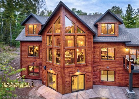 Golden Eagle Log and Timber Homes : Plans & Pricing : Plan Details : Boundary Waters 2 Story Log Cabin Floor Plans, 2 Story Log Cabin, Lodge Floor Plans, Chalet House Plans, Chalet House, Log And Timber Homes, Log Cabin Floor Plans, Rendered Floor Plan, Timber Homes