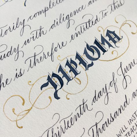 Calligraphy and hand lettering - custom homeschool diploma, navy and metallic gold Homeschool Diploma, Diploma Certificate, Calligraphy Tutorial, Sign Painting, Certificate Design, Calligraphy Letters, Calligraphy Fonts, Hand Lettered, Painted Signs