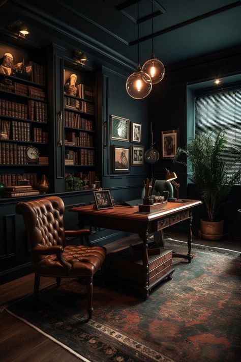 Discover how to layer patterns and textures in a way that creates a rich, immersive environment in your home. Perfect for any dark academia enthusiast, these decor ideas will help you achieve a maximalist vibe that feels inviting and intellectually stimulating. #MaximalistDecor #DarkAcademiaAesthetic Dark Academia Style Home, Scottish Study Room, Office Ideas Dark Academia, Dark Academy Aesthetic Room, Vintage Academia Aesthetic Room, Dark Cottage Core Office, Dark Academia Reading Room, Dark Academia Gaming Room, Dark Academia Classroom Aesthetic