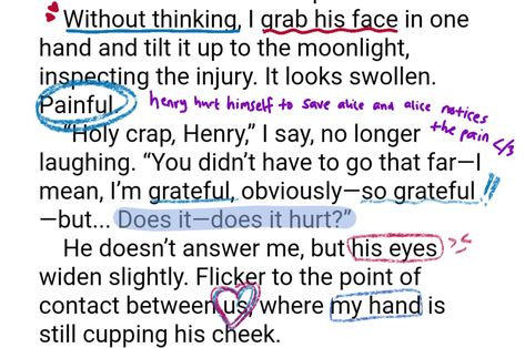 when alice and henry need to distract mr. murphy and henry did fake faint. he ended with a bruise and alice first reaction was this. 😔 Alice And Henry If You Could See The Sun, Alice Sun, Henry Li, Ann Liang, English Professor, Book Annotations, Book Pins, Book Recs, Book Annotation