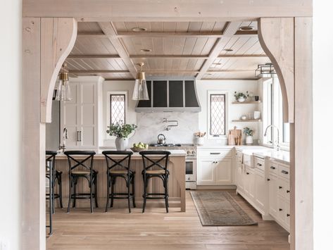 Blonde Wood Kitchen, Ali Henrie, Utah Style, Tongue And Groove Ceiling, Blonde Wood, Bentwood Chairs, Wood Bar Stools, Gorgeous Kitchens, Coffered Ceiling