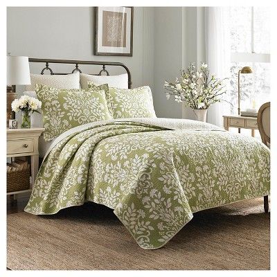 Rowland Quilt And Sham Set Full/queen Light Green - Laura Ashley : Target Laura Ashley Bedding, Bedding Quilts, King Quilt Sets, Laura Ashley Home, Cotton Quilt Set, Karim Rashid, Bed Linens, Bed Linen Sets, Coverlet Set