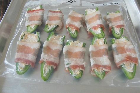 Last Minute Party Food, Bacon Wrapped Peppers, Sausage Stuffed Jalapenos, Bacon Wrapped Stuffed Jalapenos, Bacon Wraps, Cream Cheese Stuffed Jalapenos, Cream Cheese Stuffed Peppers, Stuffed Jalapeños, Jalapeno Bacon