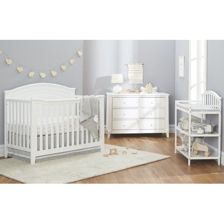 Sorelle Berkley Round Top 4 in 1 Crib - White White Toddler Bed, White Nursery Furniture, 4 In 1 Crib, Baby Cribs Convertible, Nursery Furniture Collections, Arched Headboard, Changing Table Dresser, Adjustable Mattress, Nursery Crib