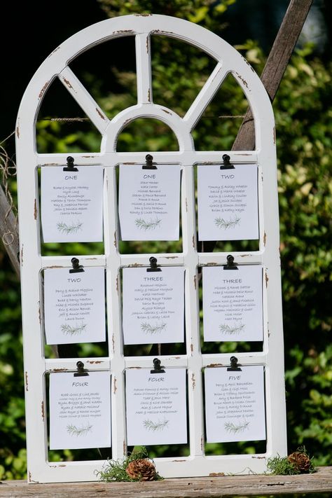 We're stealing this clever idea: Repurpose a window frame as a seating chart. Wedding Window, Outdoor Wedding Ideas, Reception Seating, Seating Plan Wedding, Outdoor Wedding Reception, Outdoor Wedding Decorations, Outdoor Weddings, Seating Plan, Wedding Arrangements