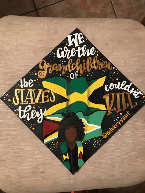 We are the grandchildren of the slaves they couldn’t kill. Jamaica Guyana Grad cap Grad Hairstyles, Sleepover Party Games, Graduation Cap Ideas, College Grad Cap Ideas, High School Graduation Cap, College Graduation Cap Decoration, Grad Hat, Grad Cap Designs, Diy Graduation Cap