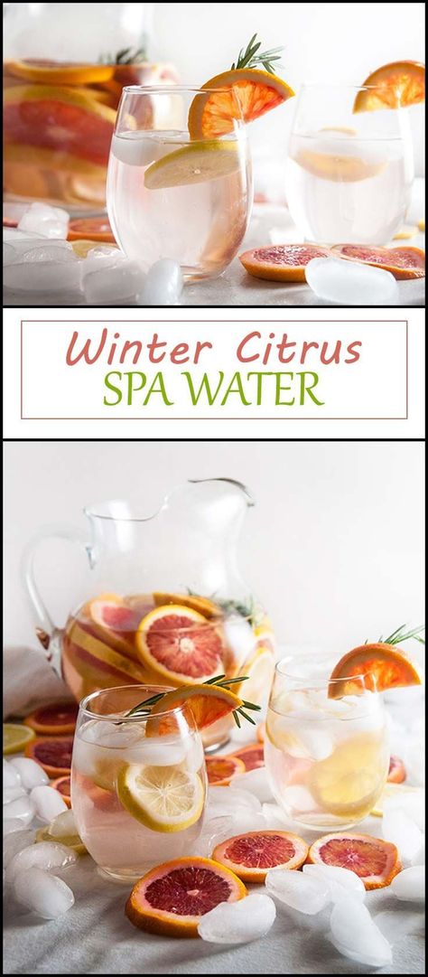 Winter Citrus Spa Water Recipe from www.seasonedsprinkles.com Spa Food Recipes, Spa Food Ideas, Spa Foods, Spa Water Recipes, Citrus Water, Light Refreshments, Florida Recipes, Vacation Food, Water Ideas