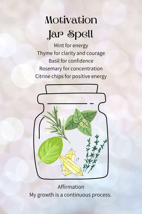 Use this simple jar spell for a little extra boost of energy and concentration. Jar spell guide available on Etsy. Motivation Jar, Spell Recipes, Simple Spells, Health Spell, Manifesting Goals, Wicca Recipes, Candle Magic Spells, Witchcraft Spells For Beginners, Grimoire Pages