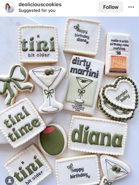 26 Birthday Ideas Themed Parties, A Tiny Bit Older Party Decor, 22 Birthday Cookies, 29 Birthday Cookies, Twenty Something Aesthetic, Martini Theme Party Ideas, 21st Beach Birthday Ideas, 30th Birthday Cookies Men, A Tiny Bit Older Theme