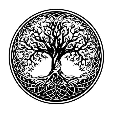 Celtic Tree Tattoos, Yggdrasil Tattoo, Scandinavian Illustration, Ornament Tattoo, Scandinavian Tattoo, Forearm Band Tattoos, Life Sketch, Cartoon Drawings Of Animals, Celtic Tattoo