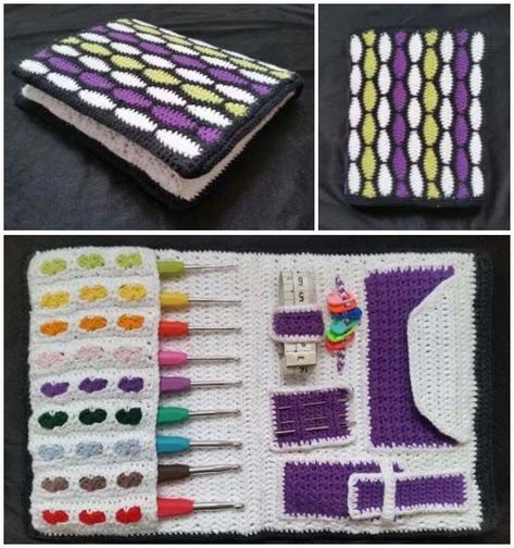 crochet cases organizers 6 Crochet Organizer Pattern Free, Crochet Organizer Storage Ideas Free Pattern, Crochet Tool Holder, Diy Crochet Hook Case Free Pattern, Crochet Tool Holder Pattern, Crochet Holder For Hooks, Hook Case Crochet Pattern, Crochet Hook Case Free Pattern, Diy Crochet Hook Case