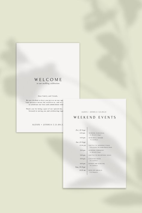 Wedding Day Itinerary For Guests, Wedding Itinerary Card, Wedding Itinerary For Guests, Wedding Welcome Card, Timeline Wedding Day, Timeline Ideas, Bridal Era, Wedding Day Itinerary, Welcome Template