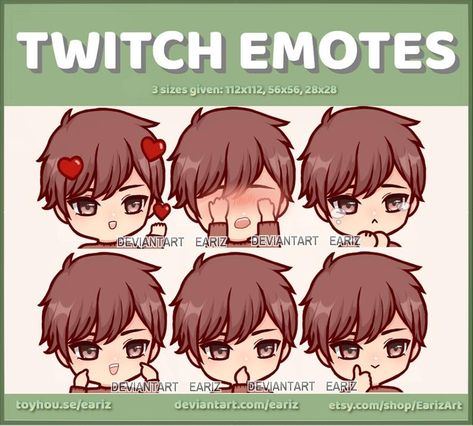 Png Tuber Emotions, Chibi Boy Hair, Cute Brown Hair, Twitch Emoji, Emote Ideas, Brown Hair Male, Twitch Streaming Setup, Chibi Hair, Emotes Twitch