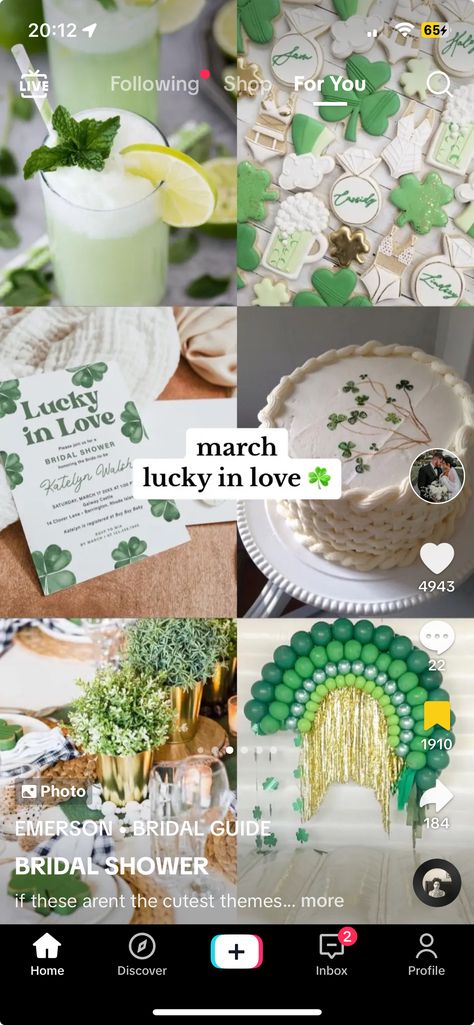 St Patricks Day Bridal Shower Ideas, Irish Themed Bridal Shower Ideas, March Engagement Party, March Bachelorette Party Ideas, St Patricks Day Bachelorette Party Ideas, March Bridal Shower Ideas, Lucky In Love Bridal Shower Decor, Couples Shower Themes, St Patricks Theme