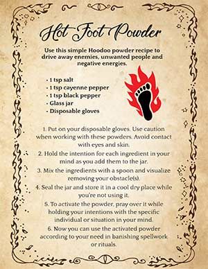 Hoodoo Banishing Spell, Hex Powder Witchcraft, Hoodoo Cursing Oil Recipe, Shut Up Spell Hoodoo, Banishing Spells Person, Hotfoot Powder Spell, Protection Powder Recipe, Hot Foot Powder Spell Ingredients, Hotfoot Powder Recipe