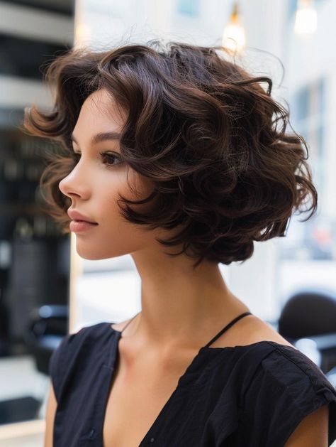 Layered Bob Hairstyles For Wavy Hair, Pixie Curly Haircuts, Short Dark Curly Hair, Permed Short Hairstyles, Naturally Wavy Bob, Ruby Hair, Curly Bobs, Curly Pixie Haircuts, Bed Workout