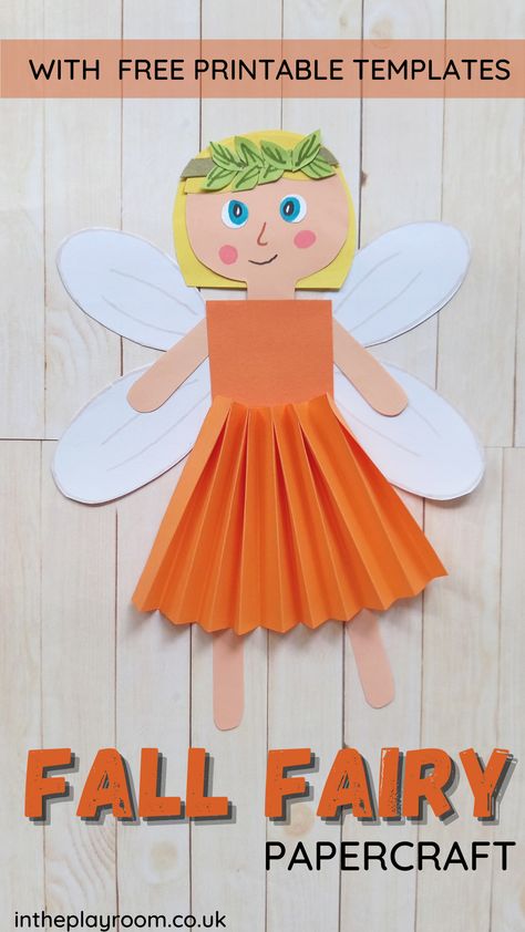 Easy Autumn Craft for Girls. Make this cute fall fairy paper craft with concertina folded skirt, using free printable templates. Such an easy autumn craft for kids, and so much fun for little girls Fairy Crafts Kids, Folded Skirt, Fall Paper Crafts, Fall Fairy, Autumn Craft, Free Printable Templates, Free Printable Crafts, Fairy Tea Parties, Easy Fall Crafts