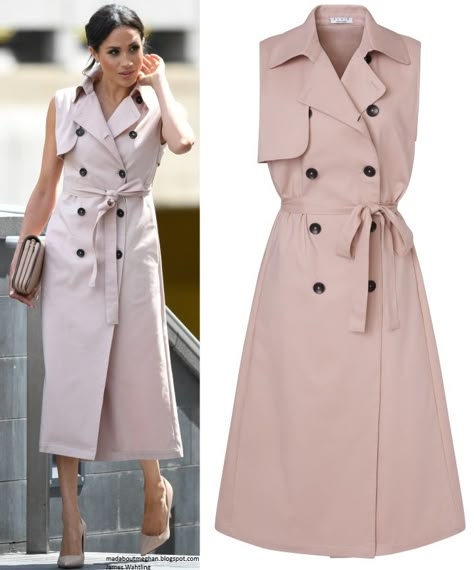 Mad About Meghan: The Duke and Duchess of Sussex Open the Nelson Mandela Centenary Exhibition Trench Coat Dress Outfit Classy, Meghan Style, Estilo Meghan Markle, Wineries Outfit, Sleeveless Trench, Prins Harry, Meghan Markle Style, Fashion Clipart, Trench Dress