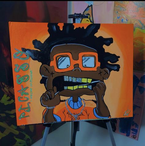 Proud Family Canvas Painting, Rapper Paintings Canvases, Hood Painting Ideas, High Characters Painting, Proud Family Paintings, Black Cartoon Paintings, Rapper Canvas Painting, Cartoon Characters High Paintings, Boondocks Canvas Painting