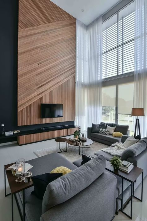 Wil’s 11 by The Roof Studio | HomeAdore Contemporary Decor Living Room, High Ceiling Living Room, Comfy Living Room, Black Living Room, Interior Minimalista, Dekorasi Kamar Tidur, Beautiful Living Rooms, Contemporary Interior Design, Design Living Room