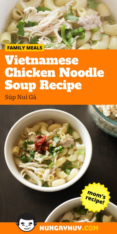 Vietnamese Chicken Soup, Asian Soup Noodle, Chicken Buns, Macaroni Recipe, Vietnamese Soup, Vietnamese Chicken, Macaroni Soup, Chicken Noodle Soup Recipe, Asian Noodle Recipes