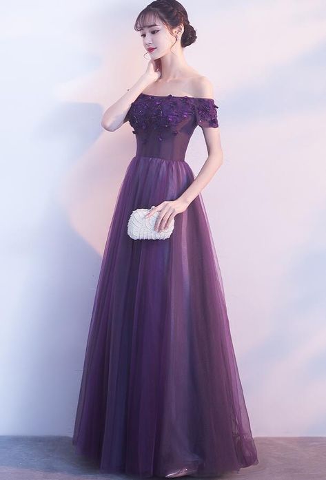 Dark Purple Prom Dresses Long, Dark Purple Mermaid Dress, Prom Dresses Dark Purple, Party Dress Purple, Purple Tulle, Long Party Dress, A Line Prom Dress, Purple Prom, Purple Dresses