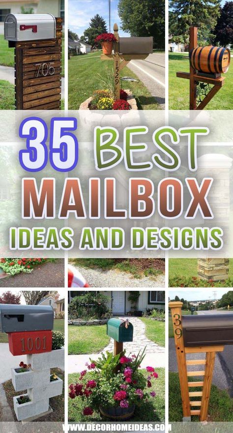 Best Mailbox Ideas And Designs. Give your mailbox a makeover with these amazing mailbox ideas that will instantly boost your curb appeal. #decorhomeideas Mailbox Posts Ideas, Mail Box Diy Outdoor, Mailbox Planters Ideas, Standing Mailbox Ideas, Lake House Mailbox Ideas, Cedar Mailbox Ideas, Flower Box Mailbox Ideas, Curb Mailbox Ideas, Mail Box Number Ideas