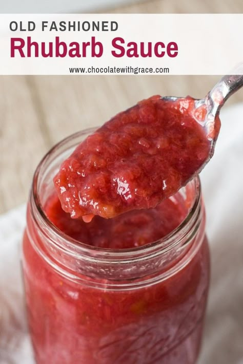 Rhubarb sauce made with strawberry jello for a strawberry rhubarb sauce twist. This rhubarb sauce is great for ice cream or to serve over pound cake. A quick and easy rhubarb recipe. #rhubarb #rhubarbsauce Easy Rhubarb Recipes, Strawberry Rhubarb Sauce, Strawberry Rhubarb Recipes, Rhubarb Bars, Rhubarb Sauce, Spring Dessert, Rhubarb Desserts, Rhubarb Crisp, Rhubarb Jam