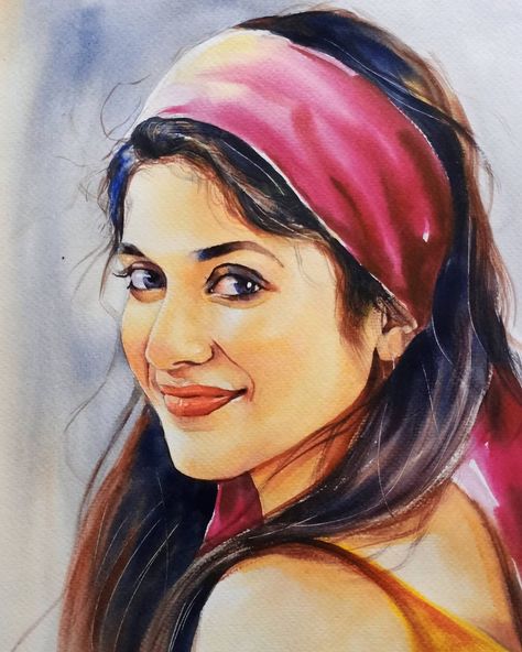 Instagram Indian Woman Watercolor, Koushani Mukherjee, Portrait Indian, Watercolor Art Face, Human Figure Sketches, Pencil Sketch Images, Beautiful Art Paintings, Face Sketch, Figure Sketching