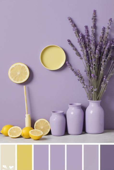 Lavender And Yellow Kitchen, Lavender Colour Scheme, Lilac Colour Combinations, Colors With Lavender, Alder Wood Kitchen Cabinets, Lavender Color Scheme, Walnut Wood Kitchen, Cherry Wood Kitchen Cabinets, Pine Kitchen Cabinets