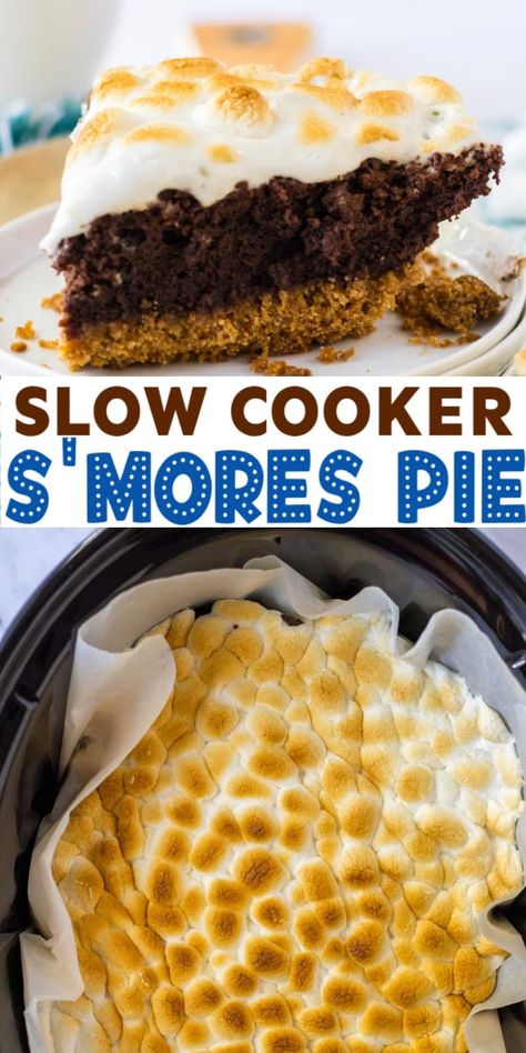 The best s'mores brownie pie! Make it in a slow cooker with just a few minutes of work! S’mores Pie, Crock Pot Brownies, Crockpot Desserts, Smores Pie, Brownie Pie, Dump Cakes, Best Chocolate Desserts, Crock Pot Desserts, Thanksgiving 2024