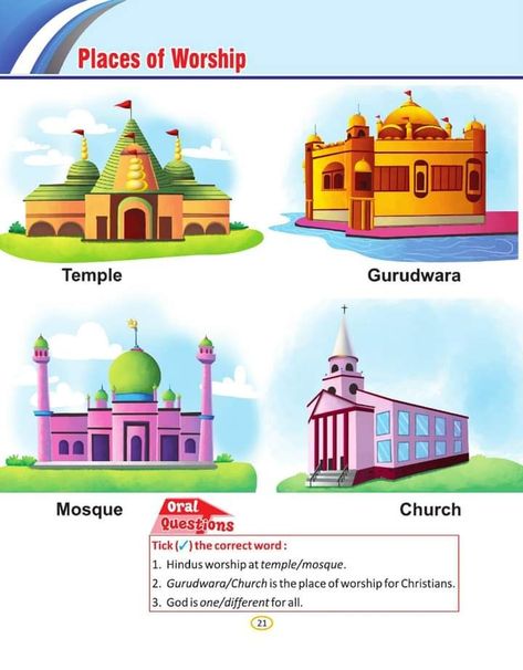 Places Of Worship Worksheet, Creation Bible Crafts, General Knowledge For Kids, Creation Bible, Recycling Facts, Places Of Worship, Alphabet Worksheets Kindergarten, School Board Decoration, English Teaching Materials