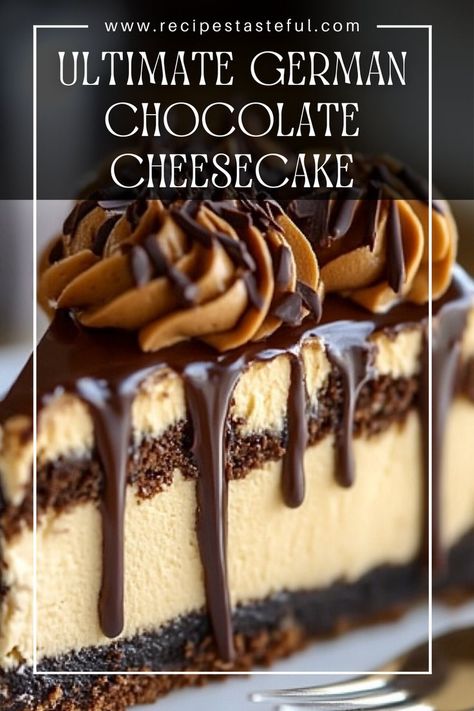 Indulge in the heavenly combination of rich chocolate cheesecake, a crunchy Oreo crust, and a gooey coconut-pecan topping. The perfect dessert for special occasions or whenever you crave a truly decadent treat! Thanksgiving Cheesecake, German Chocolate Cheesecake, Cheesecake Crust, Chocolate Cheesecake Recipes, Chocolate Crust, Oreo Crust, Kinds Of Desserts, Chocolate Cheese, German Chocolate Cake