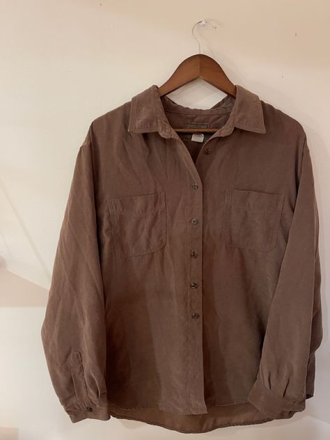 Taupe Button Up Shirt Outfit, Button Up Jacket, Button Up Shirt Long Sleeve, Button Up Aesthetic, Brown Button Up Shirt, Cute Button Up Shirts Outfits, Button Up Long Sleeve Outfit, Tan Button Up, Brown Button Up Outfit