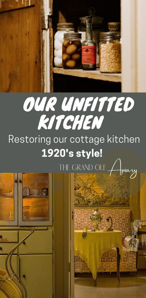 Restoring a 1920's kitchen Unfitted Kitchen Ideas Modern, Small Unfitted Kitchen, Old Furniture Kitchen, Rustic Victorian Kitchen, 1940s Inspired Kitchen, Unfitted Kitchen Cabinets, Unfitted Kitchen French Old Farmhouses, Thrifted Kitchen Cabinets, Small Unfitted Kitchen Ideas