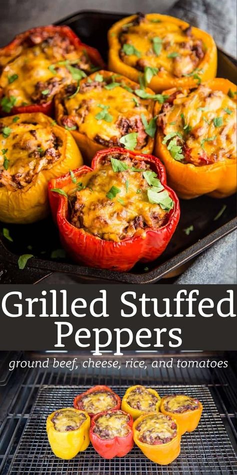 Grilled Ground beef stuffed peppers is a great way for smoky char and flavor. Add cheese and spices for this delicious grilled stuffed pepper. Ground Beef On The Grill, Ground Beef Stuffed Peppers, Stuffed Peppers Ground Beef, Stuffed Peppers With Ground Beef, Beef Stuffed Peppers, Grilled Stuffed Peppers, Stuffed Pepper Recipe, Stuffed Peppers Beef, Grilled Beef Recipes