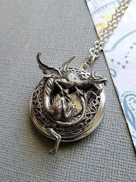 Dragon Locket, Magical Beasts, Protection Pendant, Mermaid Photography, Dragon Heart, Chain Silver, Silver Lockets, Fantasy Jewelry, Pendant Silver