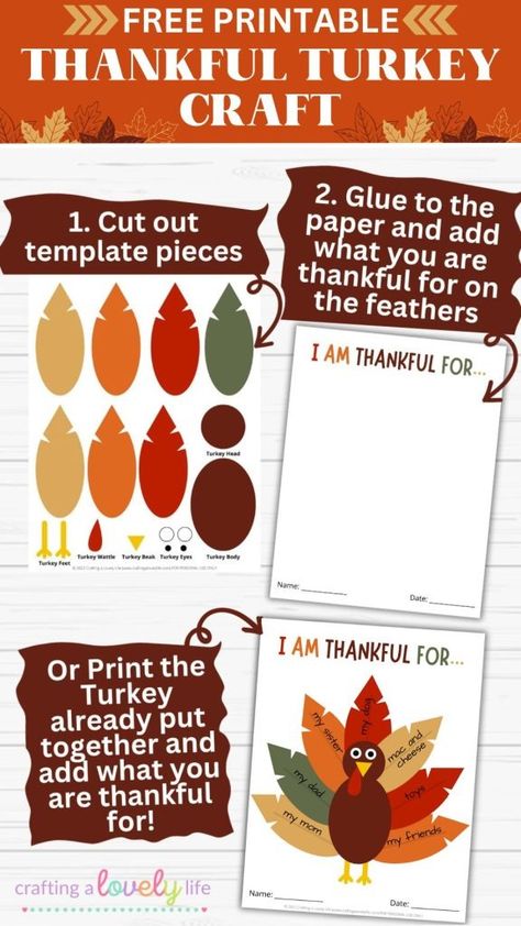 This Thankful Turkey craft with a free printable turkey template is such a fun activity for kids to do this Thanksgiving! Print out as many copies as you need and frame them for a super cute keepsake! Thanksgiving Crafts for Kids, Preschool Thanksgiving Craft, Kindergarten Thanksgiving Craft, Turkey Template, Free Printable Turkey, Crafts for Kids Thankful Turkey Template, Thankful For Crafts, Free Turkey Hat Printable, Thankful Turkey Craft For Kids Printable, Turkey Craft Printable, Catholic Thanksgiving Crafts For Kids, Turkey Printables Free Kids, Thanksgiving Kids Crafts Free Printable, Printable Turkey Template For Kids